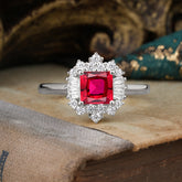 Princess Cut Ruby Engagement Ring Brilliant Cluster Ring